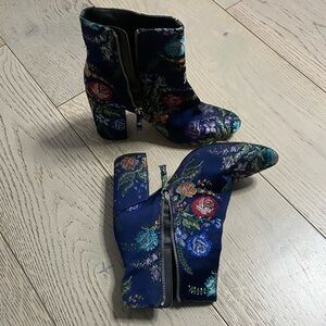 Zara Floral Ankle Boots in Blue and Multicolor
